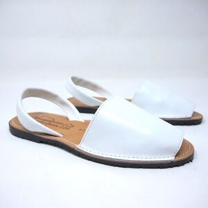 Menorquina Bomer White Leather Slingback Flat Sandals Vacation 10.5